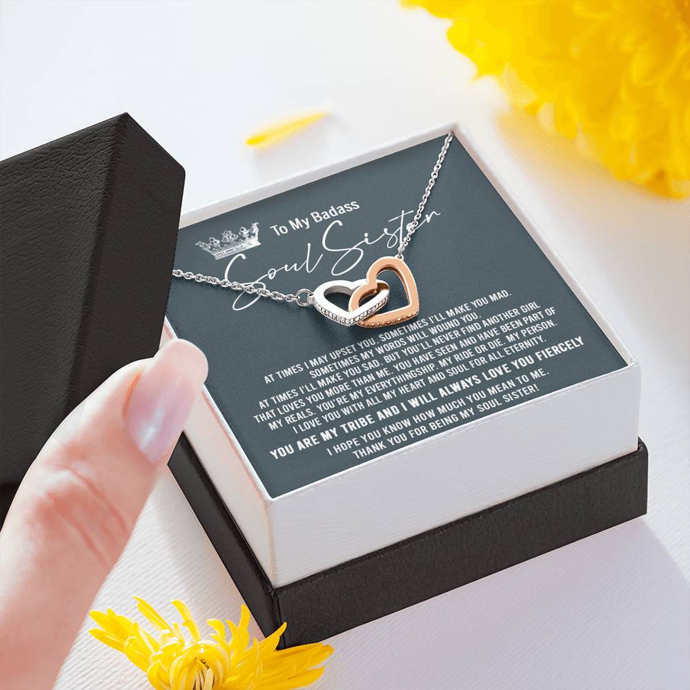 To My Badass Soul Sister Necklace Bestie BFF Gift Interlocking Hearts Necklace