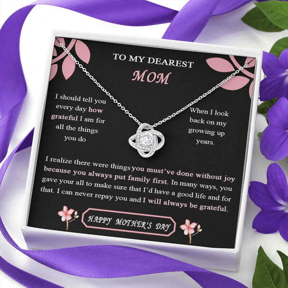 To My Dearest Mom Love Knot Necklace Gift For Mom On Mother's Day, For Women