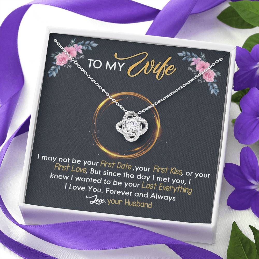 To My Wife Pendant Last Everything Love Knot Necklace Gift Set with Message Card