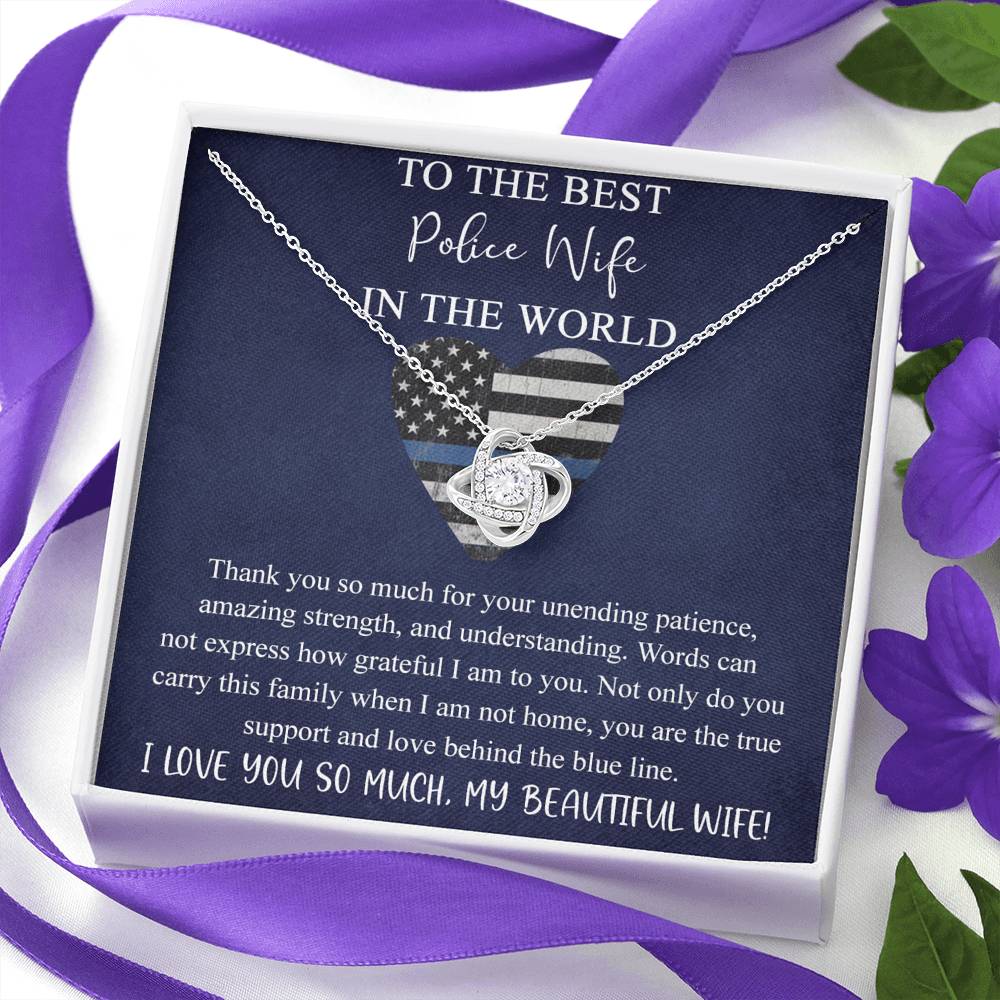 Police Wife Gift, Wife of Police Officer Love Knots Necklace, Valentine's Gift