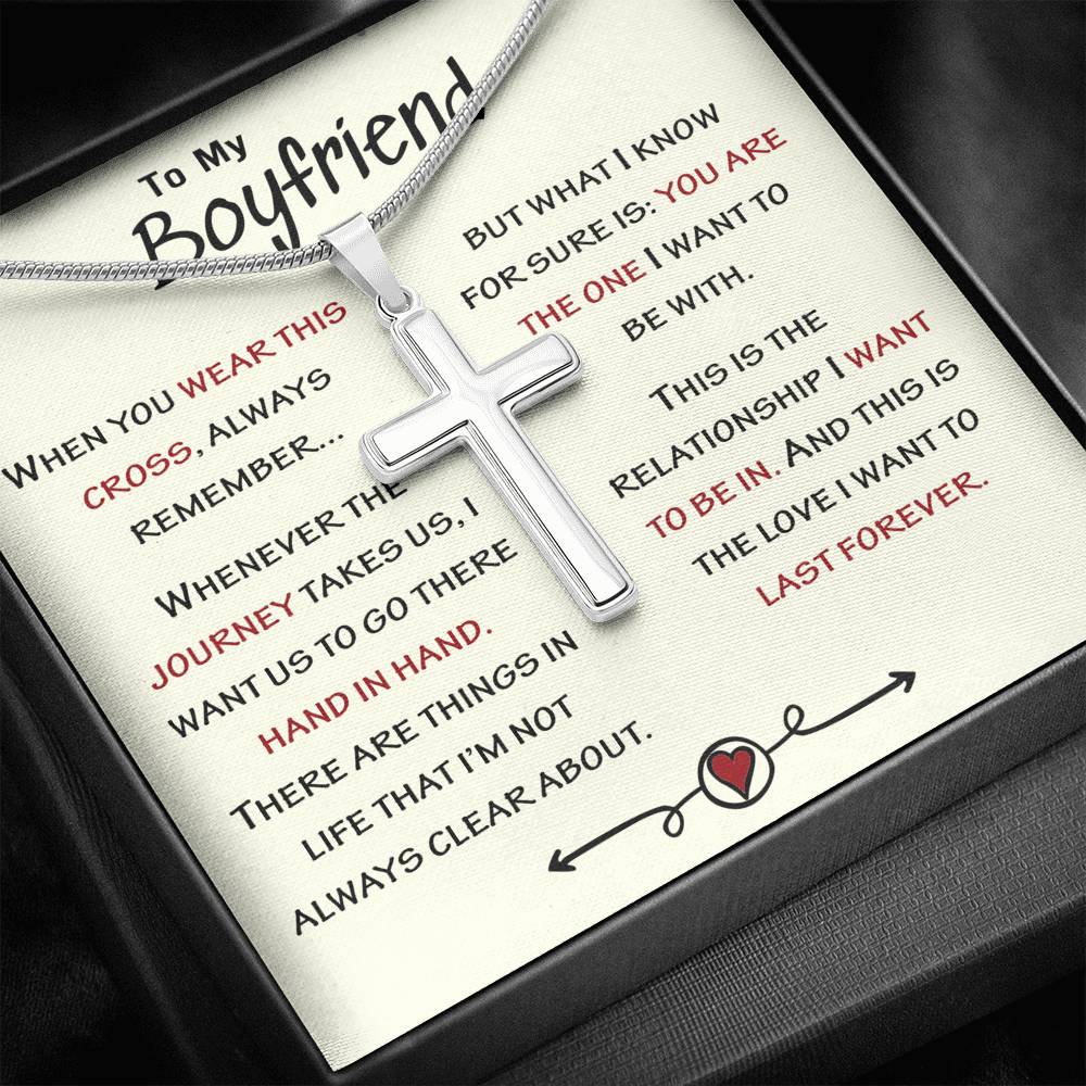 To My Boyfriend Cross Necklace Gift From Girlfriend Jewelry With Message card
