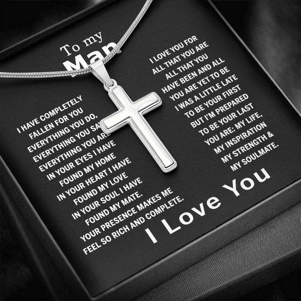 To My Man Cross Necklace Jewelry For Men, Man Necklace Silver From My Love Gift