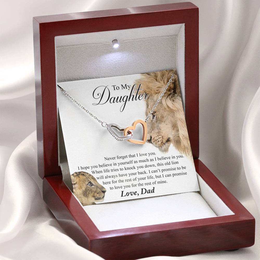 To My Daughter This Old Lion Will Always Have Your Interlocking Heart Necklace