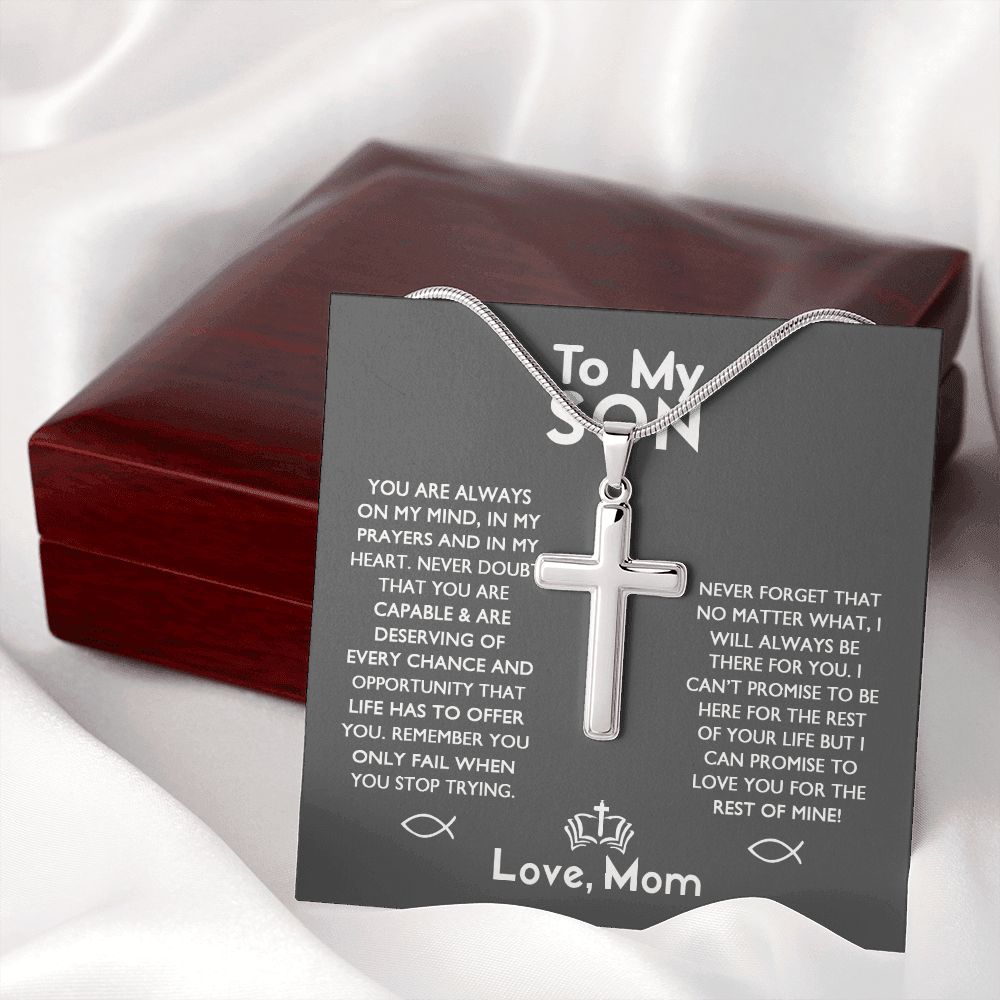 To My Son Necklace From Mom and Dad Jewelry Son Gifts From Mom and Dad, Mother and Son Necklace, Birthday Gift For My Son Graduation Christmas Stainless Steel Cross Necklace Present for Son
