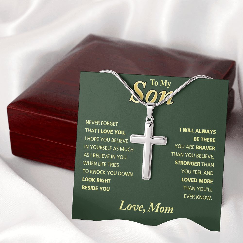To My Son Necklace From Mom and Dad Jewelry Son Gifts From Mom and Dad, Mother and Son Necklace, Birthday Gift For My Son Graduation Christmas Stainless Steel Cross Necklace Present for Son