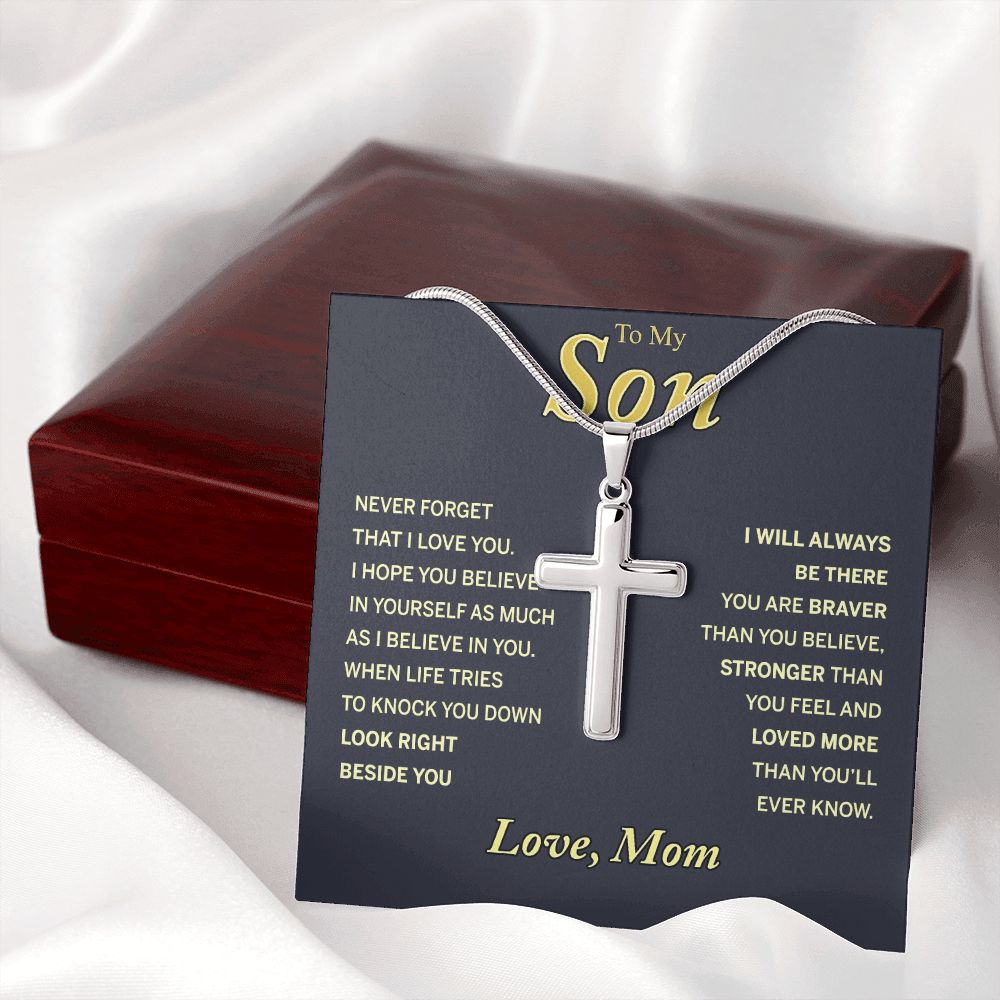 To My Son Necklace From Mom and Dad Jewelry Son Gifts From Mom and Dad, Mother and Son Necklace, Birthday Gift For My Son Graduation Christmas Stainless Steel Cross Necklace Present for Son