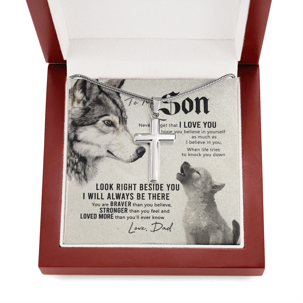 Wolf Father to Son Engraved Cross Necklace Birthday Gift for Son Meaningful gift