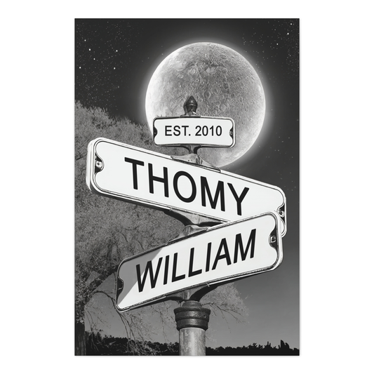 Personalized Crossroads Sign Couple's Name and Date on Blue Sky Sign Canvas Prints Vintage Blue Sky Canvas Print Love Gift for Her, Him On Valentine Day, Anniversary, Wedding, Birthday, Holidays 07