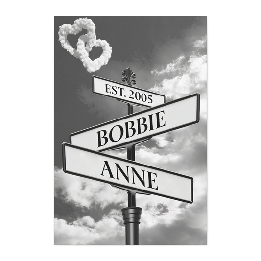 Personalized Crossroads Street Sign For Couples Name And Date Wall Art Canvas His And Hers, Customized Est Street Sign Hers Gift On Wedding, Engagement, Anniversary, Mothers Day, Gift For Couple 03