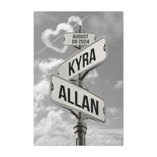 Personalized Crossroads Street Sign For Couples Name And Date Wall Art Canvas His And Her, Customized Est Street Sign Wall Decor Gift For Couple On Wedding, Engagement, Anniversary, Mothers Day 02