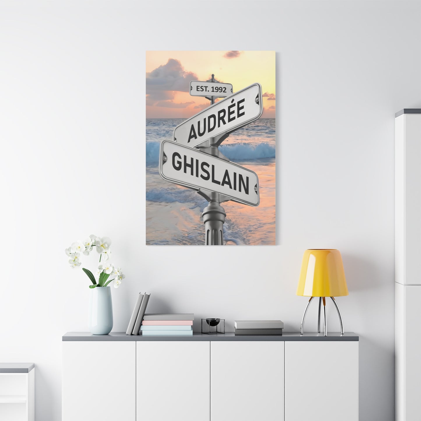 Personalized Crossroads Street Sign For Couples Name And Date Wall Art Canvas His And Hers, Customized Est Street Sign Hers Gift On Wedding, Engagement, Anniversary, Mothers Day, Gift For Couple 02