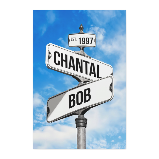 Personalized Crossroads Street Sign For Couples Name And Date Wall Art Canvas His And Hers, Customized Est Street Sign Hers Gift On Wedding, Engagement, Anniversary, Mothers Day, Gift For Couple 06