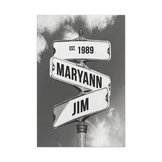 Personalized Crossroads Street Sign For Couples Name And Date Wall Art Canvas His And Her, Customized Est Street Sign Wall Decor Gift For Couple On Wedding, Engagement, Anniversary, Mothers Day 06