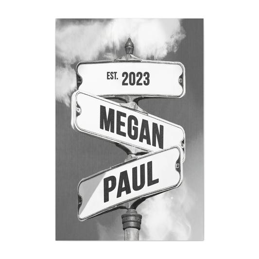 Personalized Crossroads Street Sign For Couples Name And Date Wall Art Canvas His And Her, Customized Est Street Sign Wall Decor Gift For Couple On Wedding, Engagement, Anniversary, Mothers Day 07