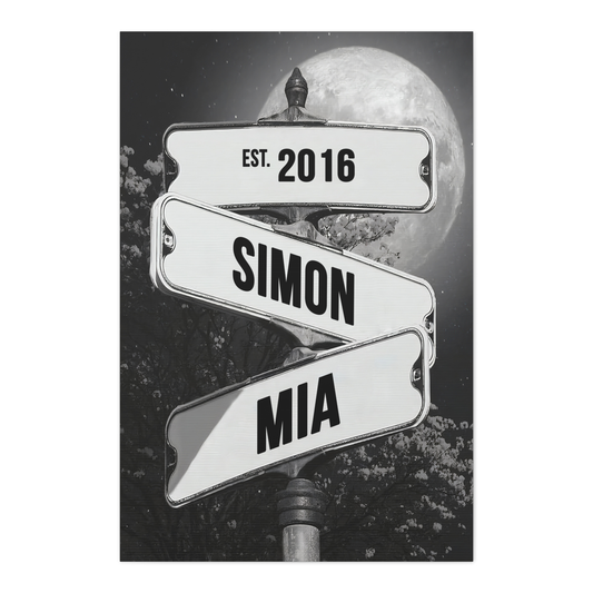 Personalized Crossroads Sign Couple's Name and Date on Blue Sky Sign Canvas Prints Vintage Blue Sky Canvas Print Love Gift for Her, Him On Valentine Day, Anniversary, Wedding, Birthday, Holidays 06