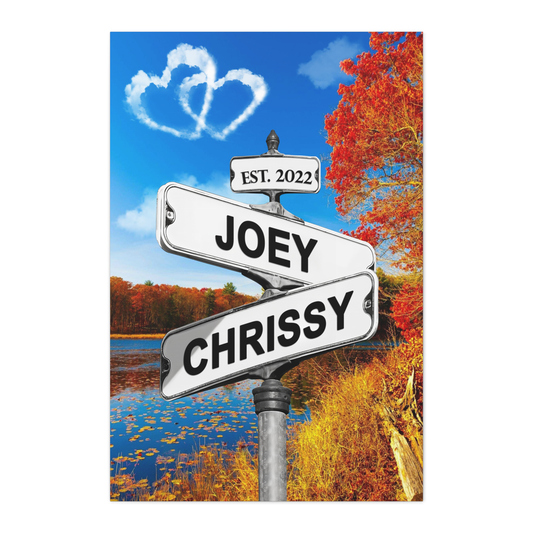 Personalized Crossroads Street Sign For Couples Name And Date Wall Art Canvas His And Her, Customized Est Street Sign Wall Decor Gift For Couple On Wedding, Engagement, Anniversary, Mothers Day 01
