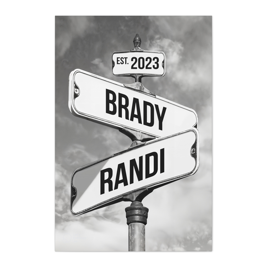 Personalized Crossroads Street Sign For Couples Name And Date Wall Art Canvas His And Hers, Customized Est Street Sign Hers Gift On Wedding, Engagement, Anniversary, Mothers Day, Gift For Couple 04