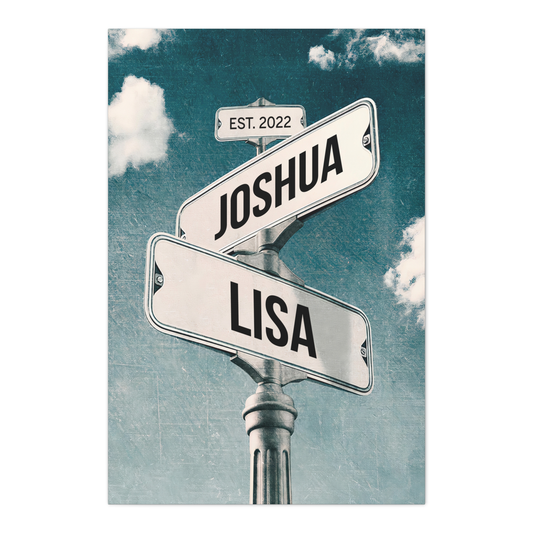 Personalized Crossroads Street Sign For Couples Name And Date Wall Art Canvas His And Hers, Customized Est Street Sign Hers Gift On Wedding, Engagement, Anniversary, Mothers Day, Gift For Couple 05