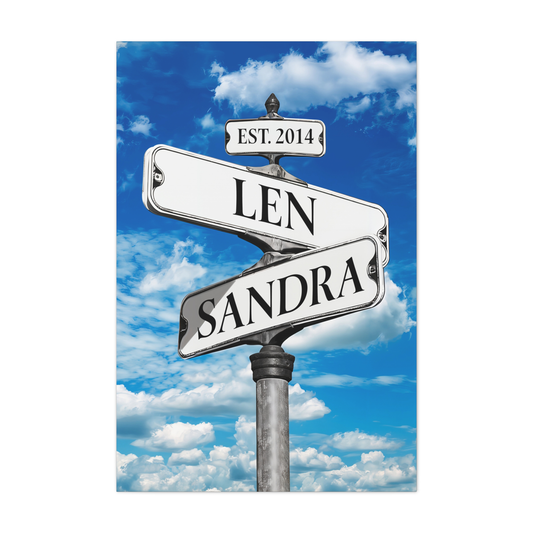 Personalized Crossroads Street Sign For Couples Name And Date Wall Art Canvas His And Her, Customized Est Street Sign Wall Decor Gift For Couple On Wedding, Engagement, Anniversary, Mothers Day 03