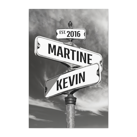 Personalized Crossroads Street Sign For Couples Name And Date Wall Art Canvas His And Her, Customized Est Street Sign Wall Decor Gift For Couple On Wedding, Engagement, Anniversary, Mothers Day 05