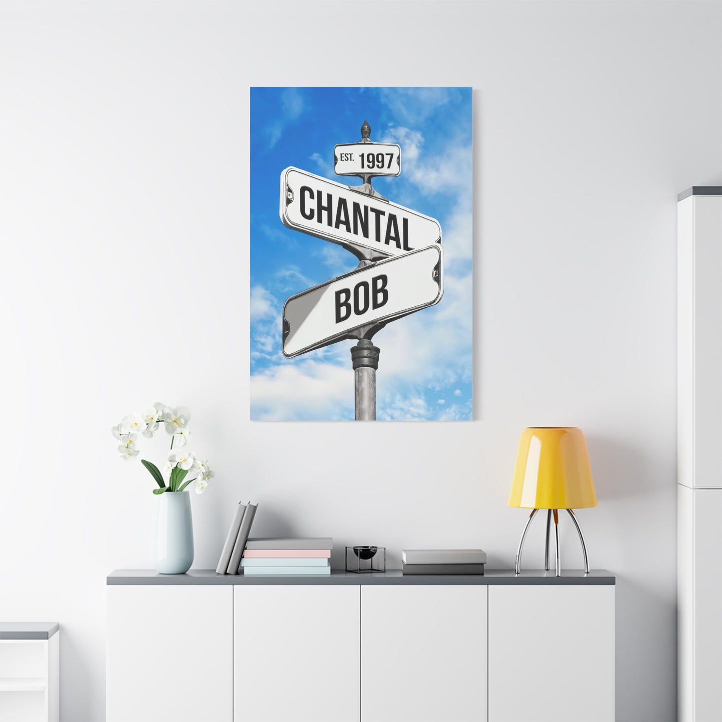 Personalized Crossroads Street Sign For Couples Name And Date Wall Art Canvas His And Hers, Customized Est Street Sign Hers Gift On Wedding, Engagement, Anniversary, Mothers Day, Gift For Couple 06