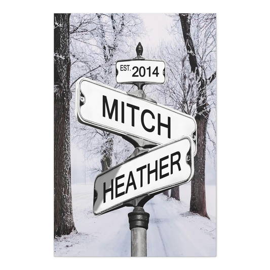 Personalized Crossroads Sign Couple's Name and Date on Blue Sky Sign Canvas Prints Vintage Blue Sky Canvas Print Love Gift for Her, Him On Valentine Day, Anniversary, Wedding, Birthday, Holidays 02