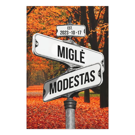 Personalized Crossroads Sign Couple's Name and Date on Blue Sky Sign Canvas Prints Vintage Blue Sky Canvas Print Love Gift for Her, Him On Valentine Day, Anniversary, Wedding, Birthday, Holidays 01