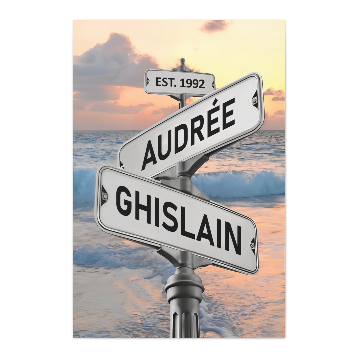 Personalized Crossroads Street Sign For Couples Name And Date Wall Art Canvas His And Hers, Customized Est Street Sign Hers Gift On Wedding, Engagement, Anniversary, Mothers Day, Gift For Couple 02