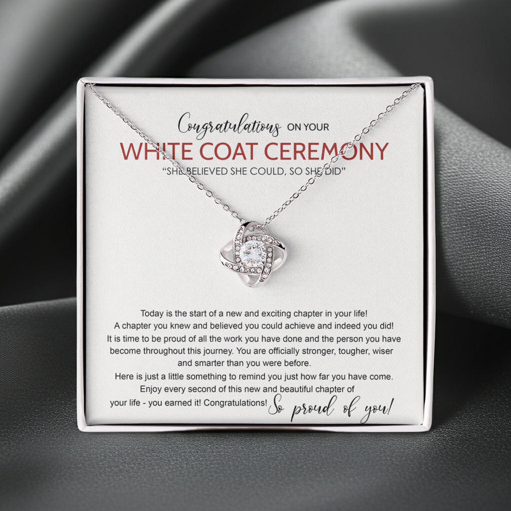 White Coat Ceremony Necklace From Mom, Chiropractor White Coat Love Knot Necklace Gift For Ceremony, Class Of 2026 New Doctor On Congrats Graduation, Senior, Grad Gift For Daughter, Granddaughter