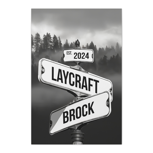 Personalized Crossroads Sign Couple's Name and Date on Street Sign Tree Canvas Prints Love Gift On Valentine, Anniversary, Wedding, Birthday and Holidays