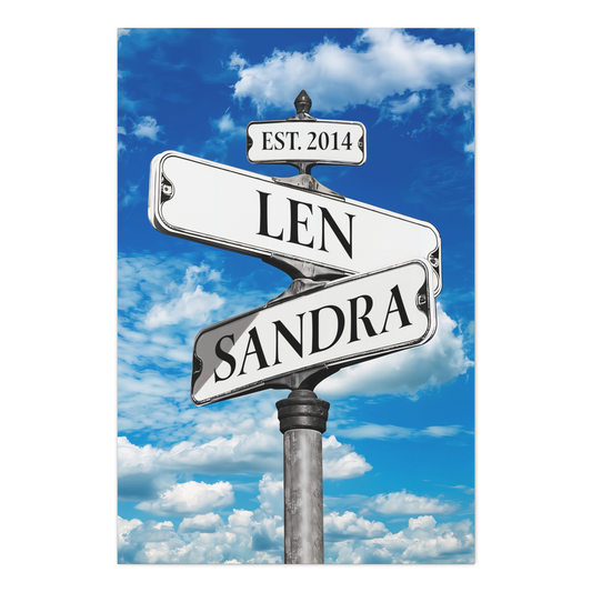 Personalized Crossroads Sign Couple's Name and Date on Street Sign Blue Sky Canvas Prints Sign Loves Gift On Valentine, Anniversary, Wedding, Birthday and Holidays