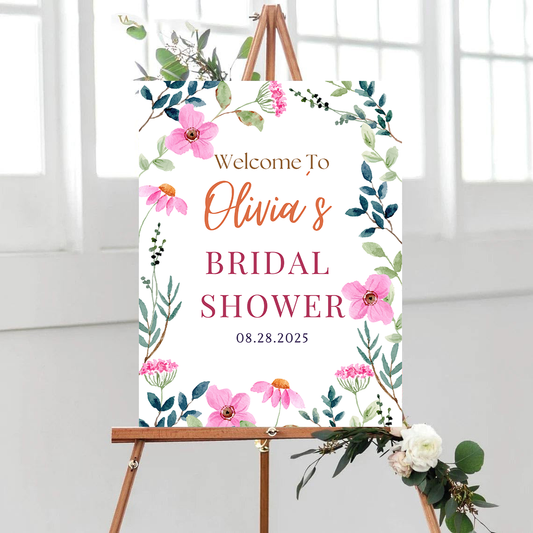 Personalized Bridal Shower Sign, Custom Welcome To Sign Wildflower For Bridal Shower Decorating On Stand Decor Bridal Shower Decorative Signage Floral Welcome Sign Flower Bar Outdoor Banner 09