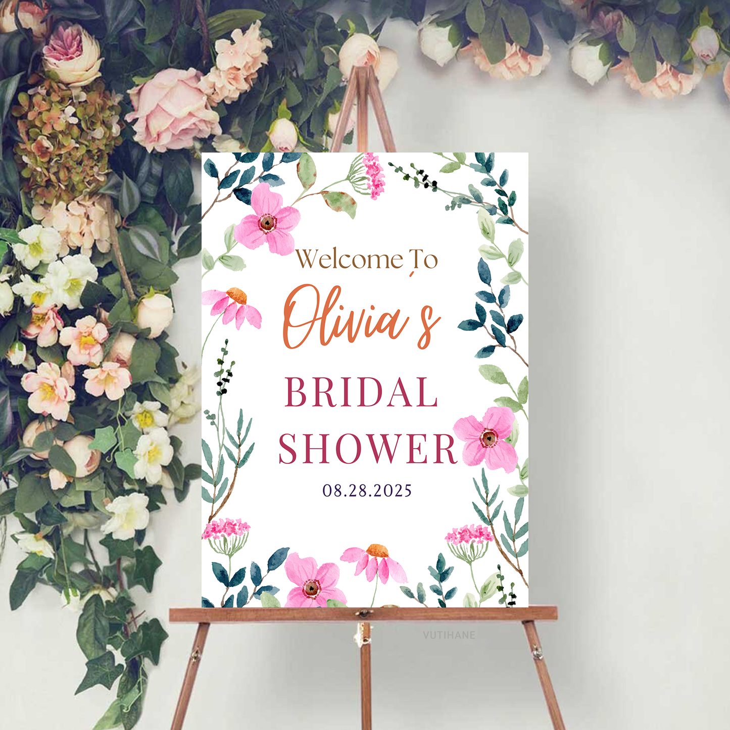 Personalized Bridal Shower Sign, Custom Welcome To Sign Wildflower For Bridal Shower Decorating On Stand Decor Bridal Shower Decorative Signage Floral Welcome Sign Flower Bar Outdoor Banner 09