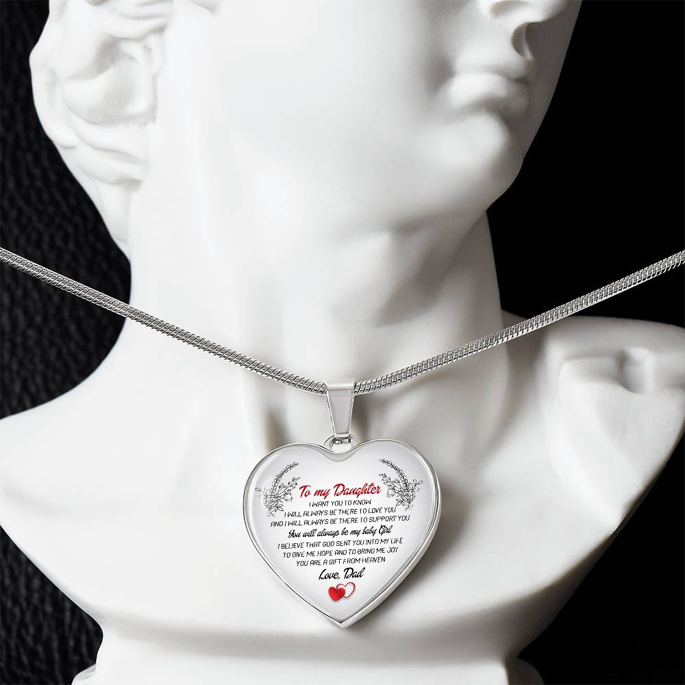 To My Daughter Gifts From Dad Heart Necklace Silver, Gold Includes Gift Box!