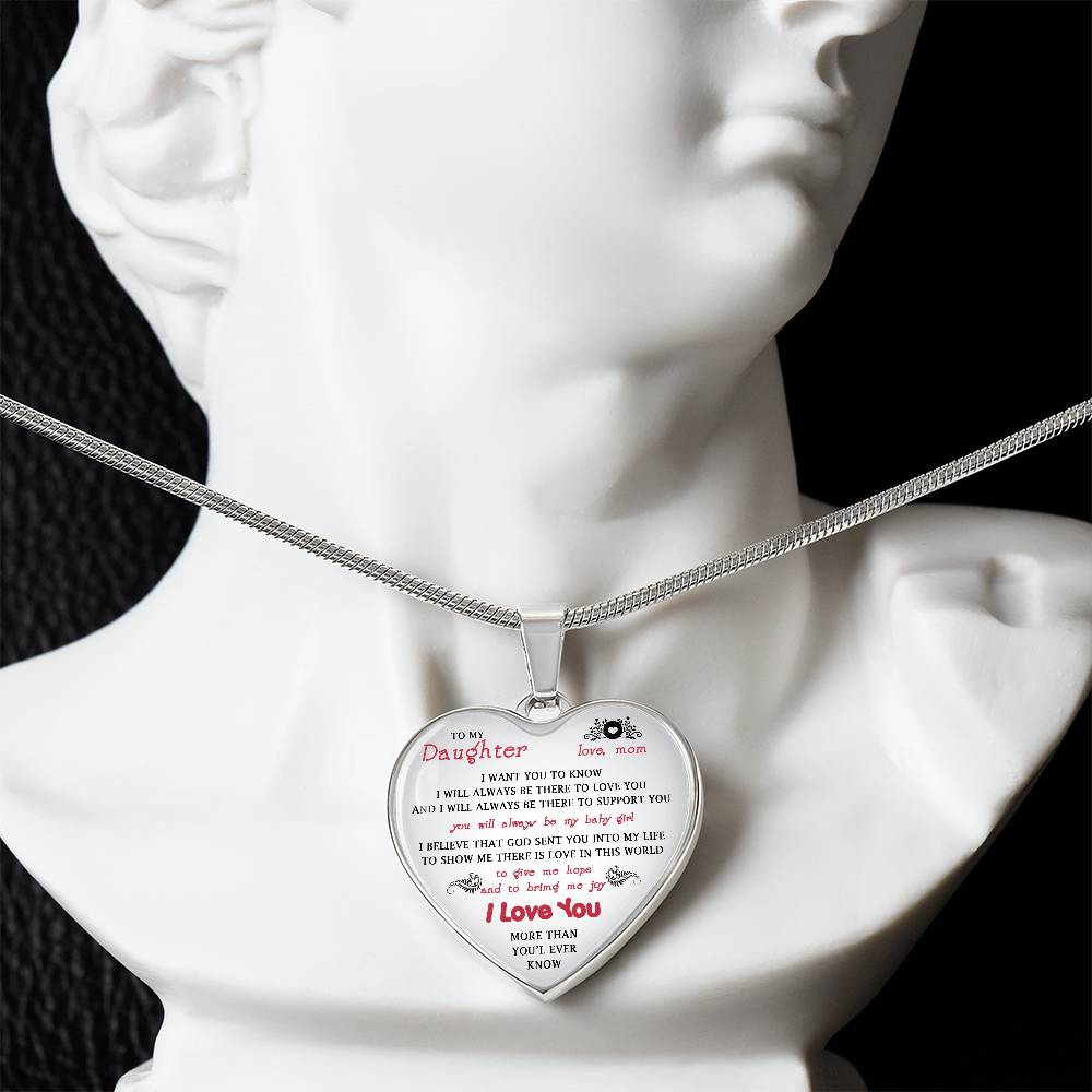 To My Daughter Gift From Mom Heart Necklace Luxury Silver Gold Includes Gift Box