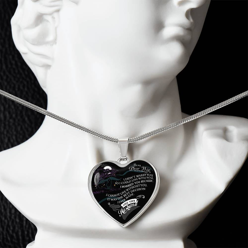 To My Dear Wife Love Your Husband  Heart Necklace Luxury Silver, Gold Gift Box!