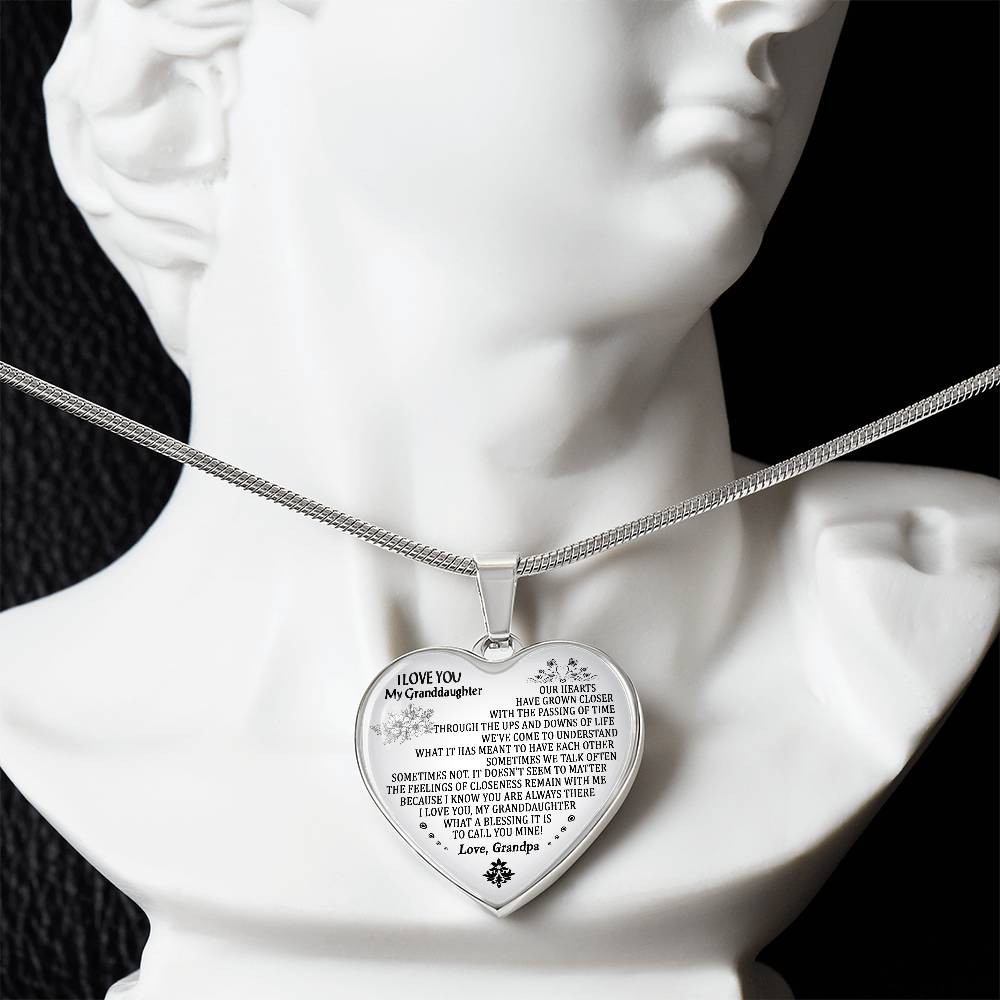To My Granddaughter Love Grandpa Heart Necklace Silver, Gold Includes Gift Box!