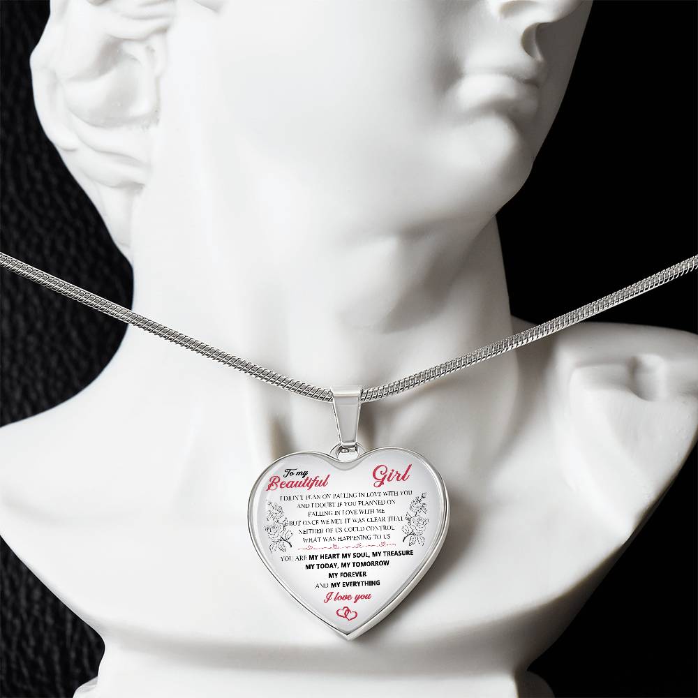 To My Beautiful Girl Pendant Heart Necklace Luxury Silver Gold Includes Gift Box