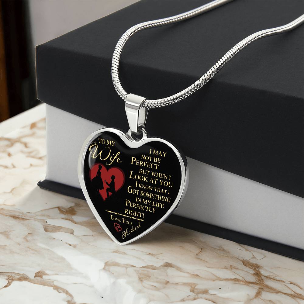 Wife And Husband - To My Wife Heart Necklace Silver, Gold Includes Gift Box!
