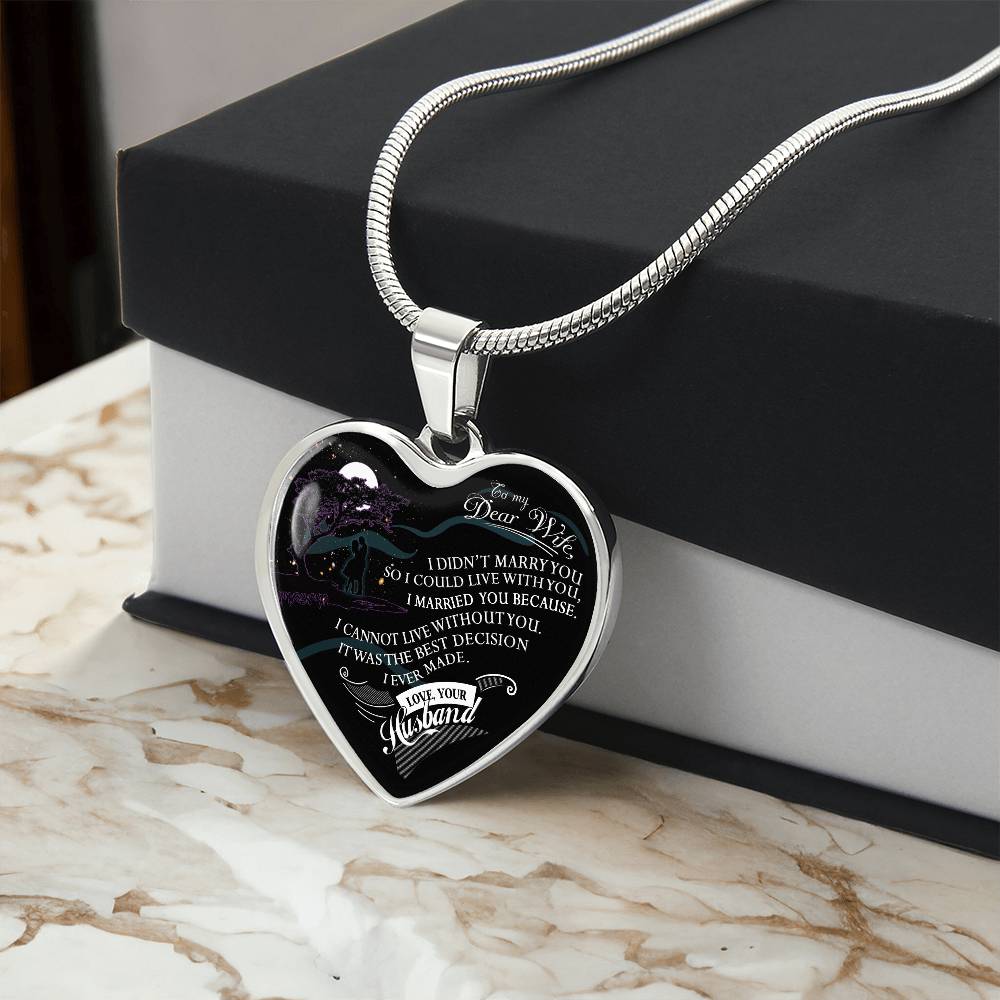 To My Dear Wife Love Your Husband  Heart Necklace Luxury Silver, Gold Gift Box!