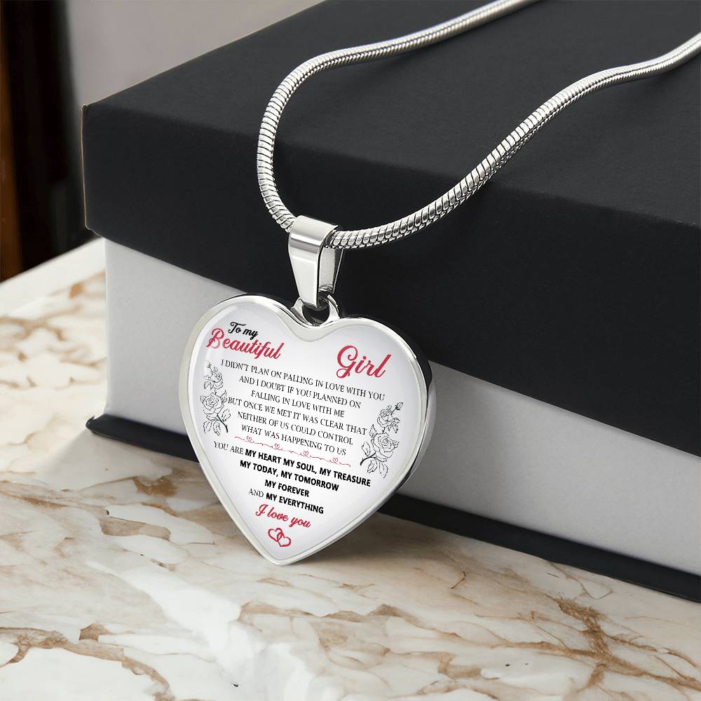 To My Beautiful Girl Pendant Heart Necklace Luxury Silver Gold Includes Gift Box