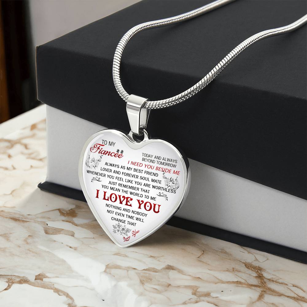 To My Fiancee I Need You Heart Necklace Luxury Silver, Gold - Includes Gift Box!