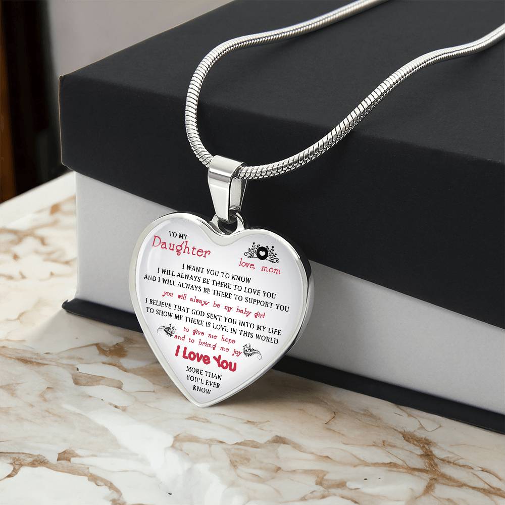 To My Daughter Gift From Mom Heart Necklace Luxury Silver Gold Includes Gift Box