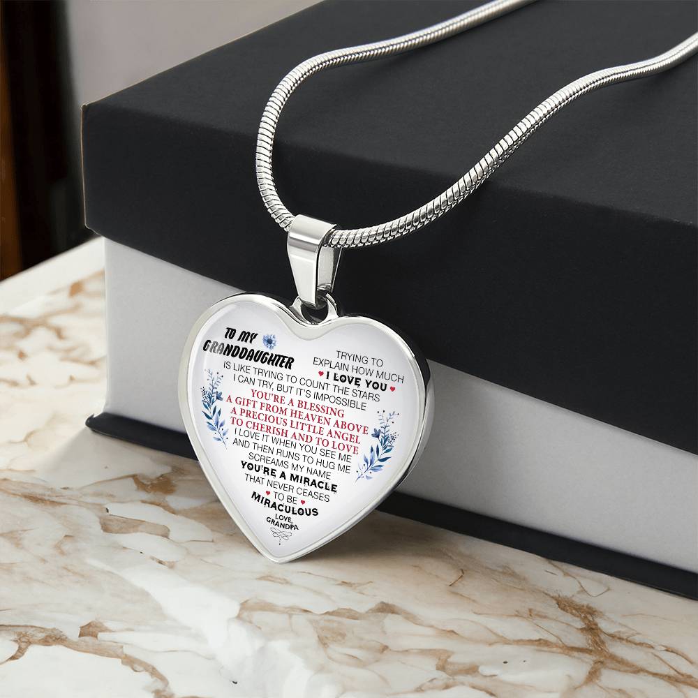 To My Granddaughter Heart Necklace Luxury Silver, Gold Includes Gift Box!