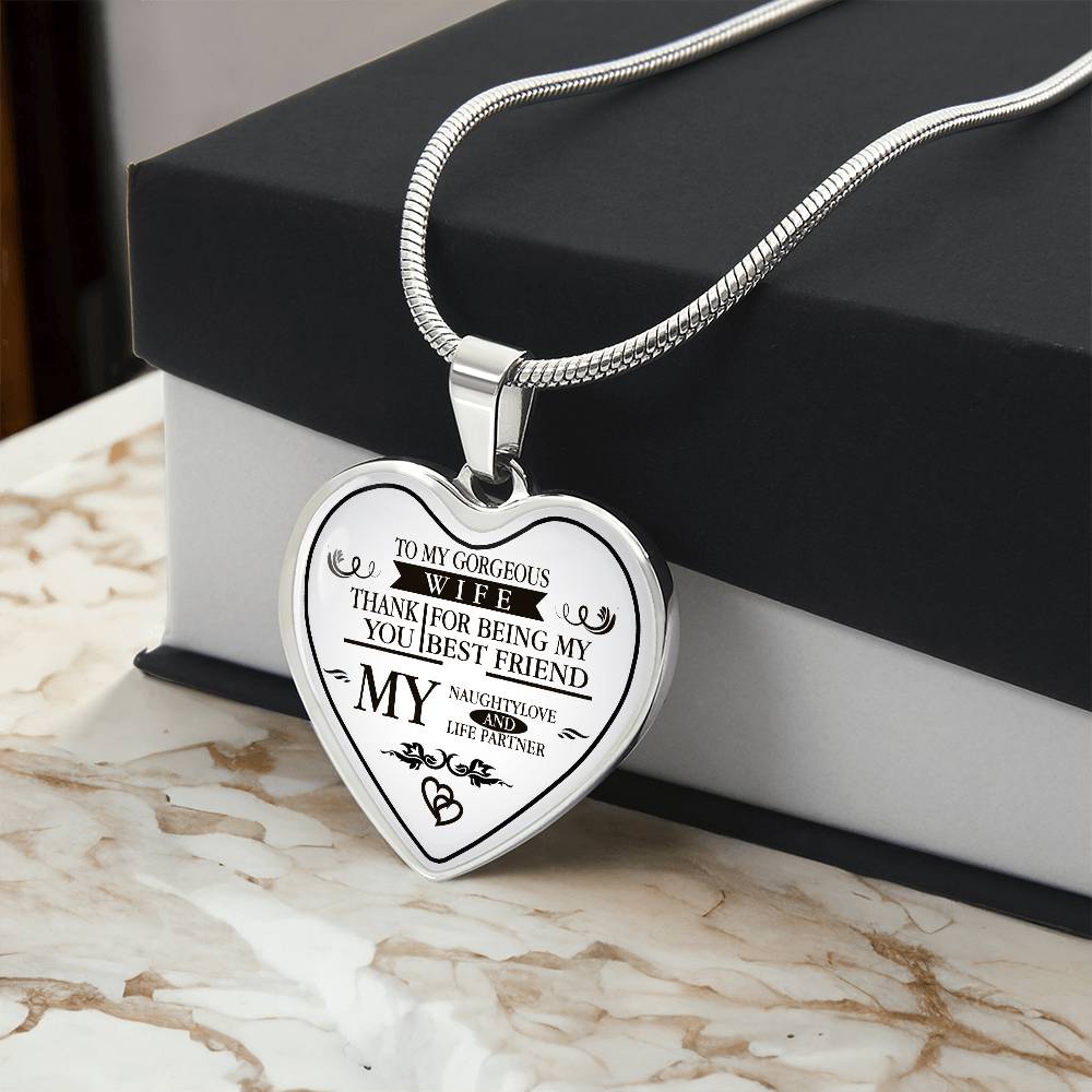To My Gorgeous Wife And Husband Heart Necklace Luxury Silver, Gold Gift Box!