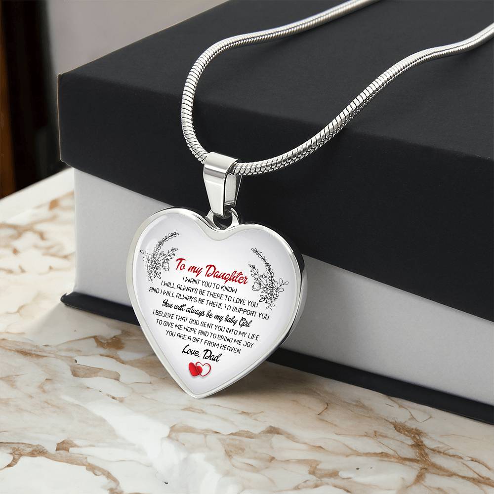 To My Daughter Gifts From Dad Heart Necklace Silver, Gold Includes Gift Box!