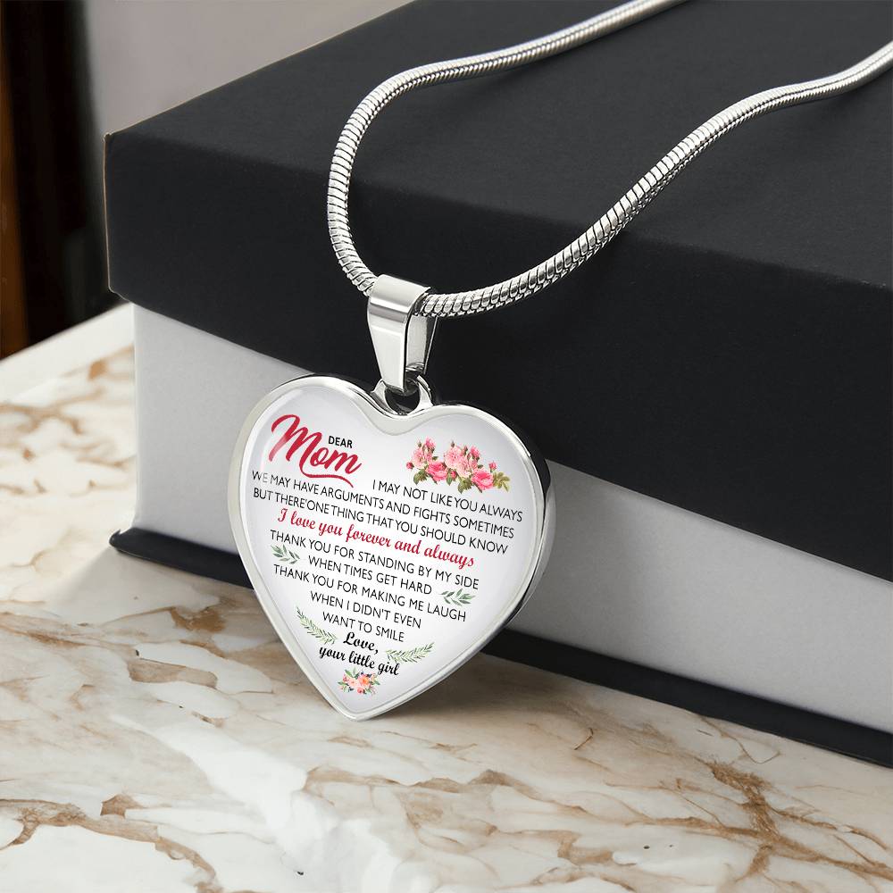 To My Mom, Dear Mom Love You Heart Necklace Luxury Silver Gold Includes Gift Box