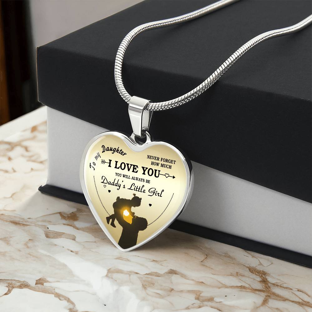 To My Daughter Heart Necklace Pendant - Luxury Silver, Gold Includes Gift Box!