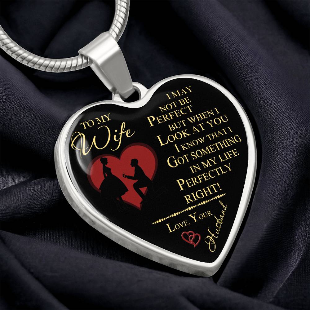 Wife And Husband - To My Wife Heart Necklace Silver, Gold Includes Gift Box!