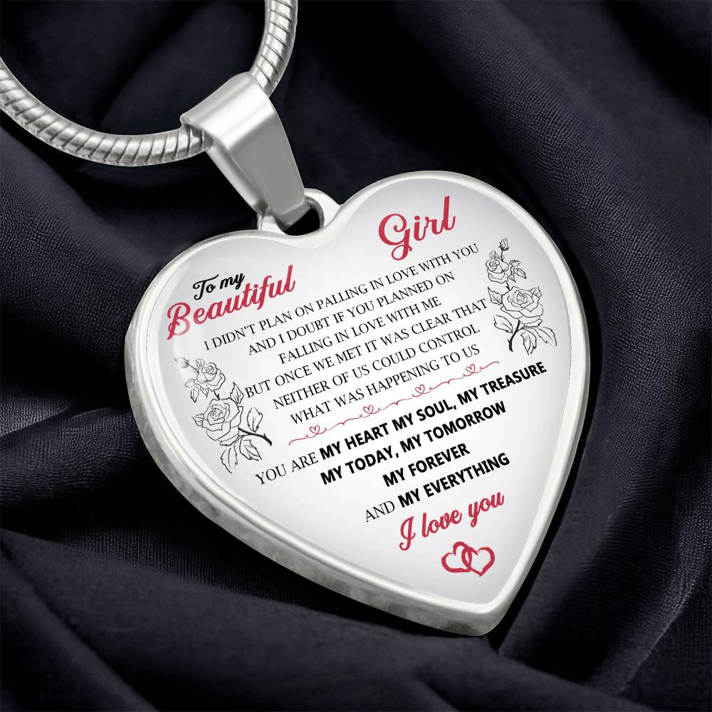 To My Beautiful Girl Pendant Heart Necklace Luxury Silver Gold Includes Gift Box